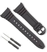 Hijiawee replacement watch strap band compatible with casio w-96h for Men, Flexible Black Resin B...