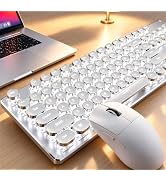Wireless Keyboard and Mouse Combo, White Backlit Typewriter - White | Retro Keycaps, Bluetooth/2....