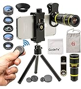 Godefa Cell Phone Camera Lens with Tripod+ Shutter Remote,6 in 1 18x Telephoto Zoom Lens/Wide Ang...