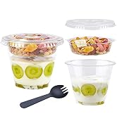 TOFLEN 9 oz Clear Plastic Yogurt Parfait Cups with Lids Disposable To Go Cereal Cups for Breakfas...