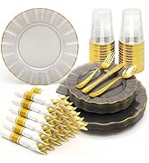 175 PCS Plastic Dinnerware Set for 25 Guests Disposable Plastic Plates Heavy Duty Scalloped Wave ...