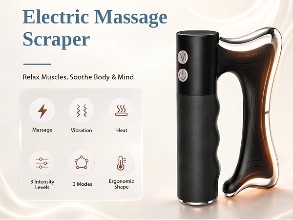 Heated gua sha massage tool combines vibration, 3 modes, and ergonomic shape.