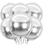 6 Pack Silver 22 Inch 4D Foil Balloons Big 360 Degree Round Sephere Mylar Balloons Mirror Finish ...