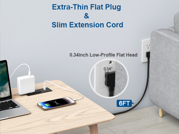 Ultra Thin Flat Plug Recessed Power Strip