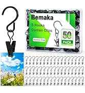 Bemaka 50 Pack S Hooks Curtain Hanging Clips, Stainless Steel Curtain Hooks 2.4 Inch Metal Clips ...