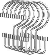 Amazer Chrome Shower Curtain Hooks, 12PCS Minimalist Simple Double Shower Curtain Rings, Rust-Res...