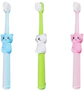 Healifty 3pcs Toothbrushes Cartoon Cat Toddlers Toothbrushes Bristle Toothbrushes for and