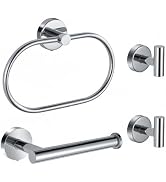 Bathroom Hardware Set Includes Towel Ring, Toilet Paper Holder and 2 Towel Hooks, SUS304 Stainles...