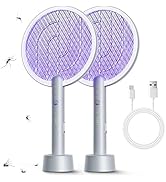 Mosiller Electric Fly Swatter Racket 2 Pack, 2 in 1 Bug Zapper with USB Rechargeable Base, 4000 V...