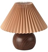 KUNJOULAM Retro Pleated Table Lamp, Modern Bedside Nightstand Lamp with Brown Shade, 5.9” Metal B...
