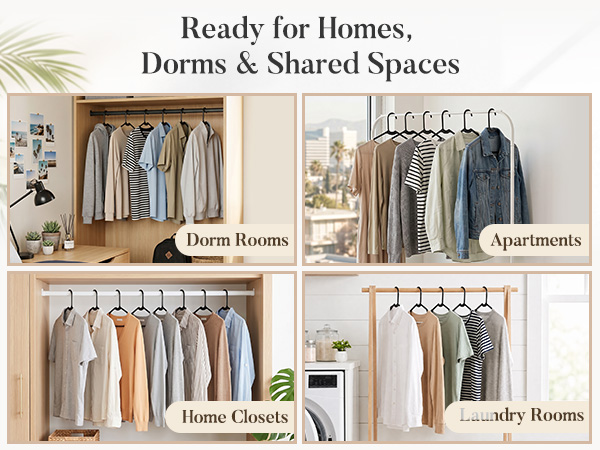 Versatile hangers suitable for multiple spaces: closets, entryways, laundry rooms, and more