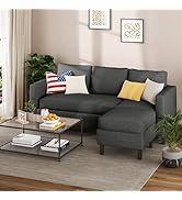 Shintenchi Small Sectional Couch Sofas, 3 Seat L Shape Sofa with Ottoman, Fabric Upholstered Conv...