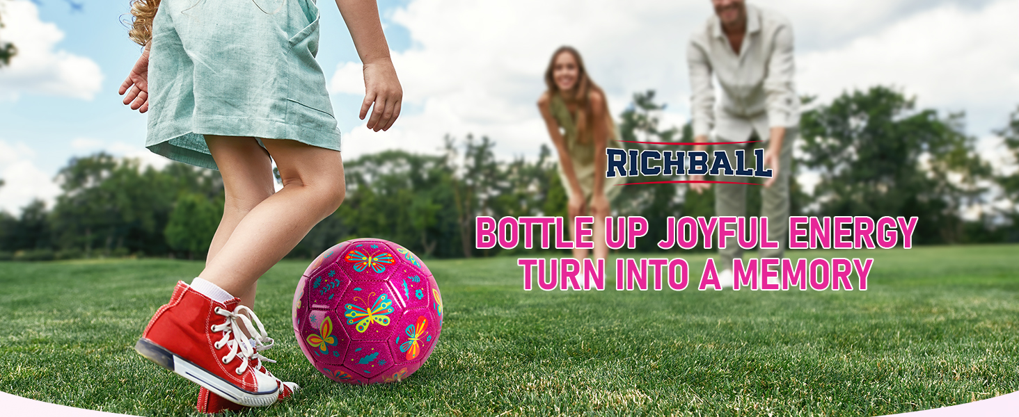 Girl plays pink butterfly soccer ball size 3