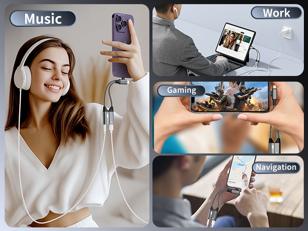 Lightning + USB C to 3.5mm headphone and Charger Adapter