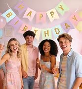 pastel and gold happy birthday banner for men women kids party backdrop decorations photo props