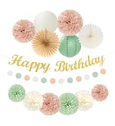 Sage-Green Blush-Pink Birthday Garland Party-Decorations - 14pcs Happy Banner 21st Spring Paper F...