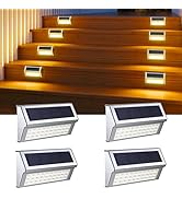 ROSHWEY Solar Step Lights for Outside, 4 Pack 30 LED Stainless Steel Outdoor Stair Lights, IP65 W...