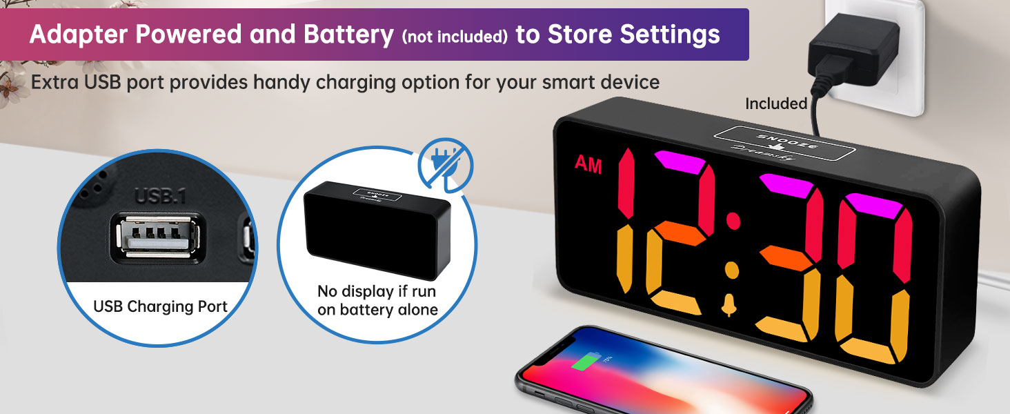 rgb alarm clock with usb port