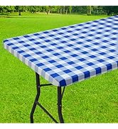 Smiry Rectangle Picnic Table Cloth, Elastic Waterproof Fitted Vinyl Tablecloth for 6 FT Tables, F...