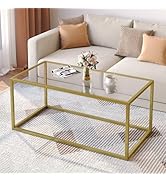 SAYGOER Gold Coffee Table Glass Coffee Tables Modern Rectangular Center Table Simple Minimalist S...