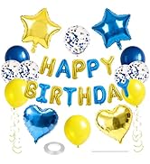 WEIKA 27 Pcs Gold Blue Birthday Decorations, 3D Letters Yellow Blue Happy Birthday Balloon Banner...