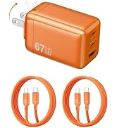 67W Fast Charger,3 Port GaN Compact Foldable Plug PD Fast Charger USB C Wall Plug with 5Ft 2 Cabl...