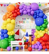 Haolongfa Rainbow Balloon Garland Arch Kit, 130 Pcs 18/12/5 In, Latex | Colorful Back to School B...