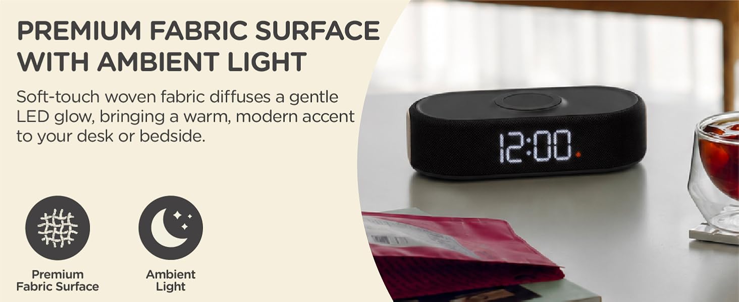 alarm clock with wireless charging fabric
