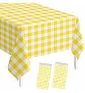 SietDESEO 2 Pack Yellow Gingham Tablecloth Rectangle 54 x 108 Yellow and White Checkered Table Cl...