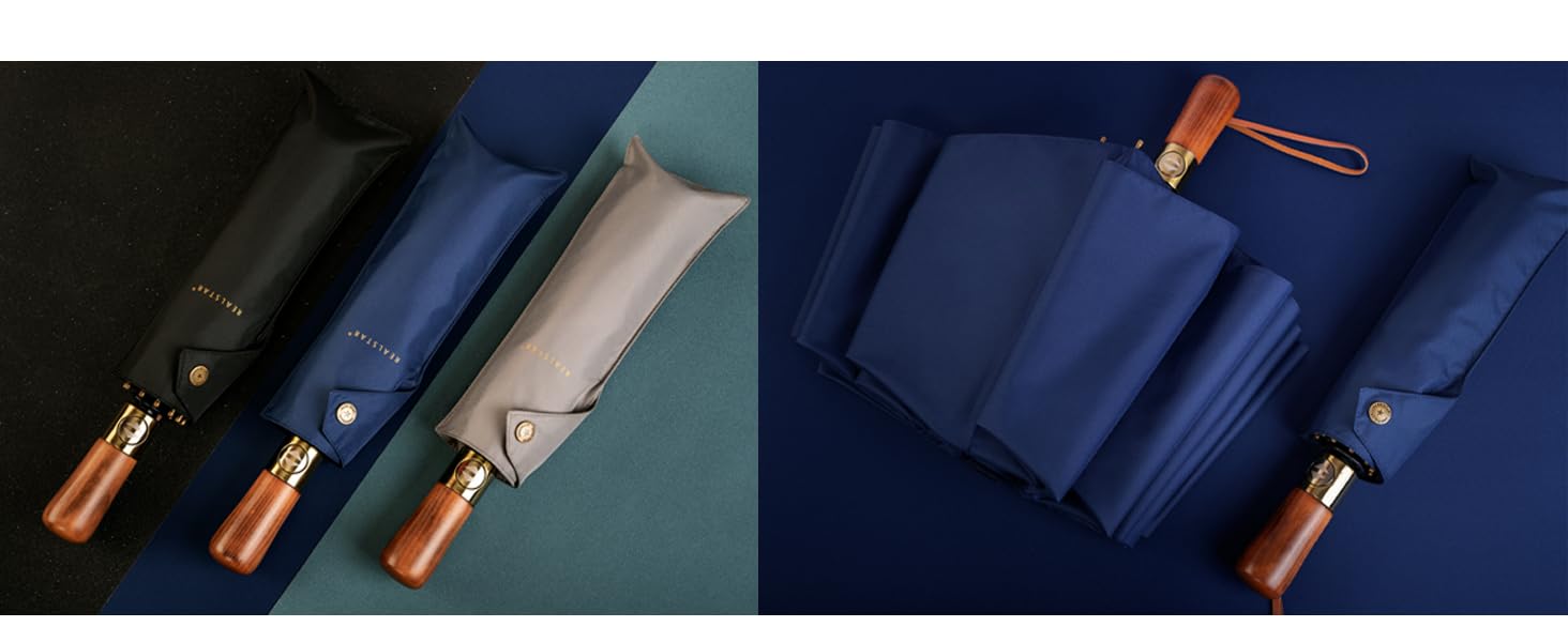 Business Folding Umbrella with Solid Wood Handle