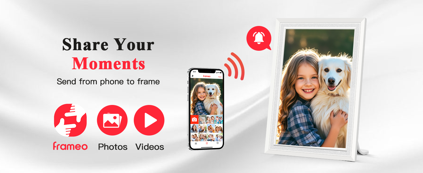 frameo digital picture photo video frame smart wifi HD IPS touch screen slideshow 32GB auto rotate