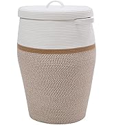 26" x 20" Tall Extra Large Storage Basket with Lid, Cotton Rope Storage Baskets, Woven Laundry Ha...