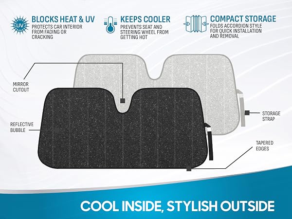 BDK Front Windshield Shade-Accordion Folding Auto Sunshade for Car Truck SUV