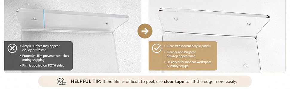 Protective film removal instructions for acrylic panels