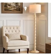 63.5" Rustic Floor Lamp for Living Room, Farmhouse Floor Lamp with Rotary Switch & Linen Shade, V...