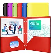 KTRIO Pocket Folders 2 Pocket Folders 3 Hole Punch- (6 Pack, Assorted Colors) Plastic Folders for...