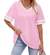 WIHOLL Womens T Shirts Loose Fit Short Sleeve Tees V Neck Color Block Summer Tops 2026 Fashion S-3XL