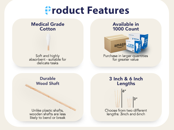 Cotton Tipped Applicators Non Sterile Cotton Swabs with Wooden Sticks Medical Cotton Tip