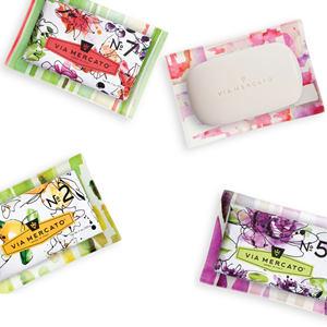 Via Mercato Collection Glass Soap Dishes to match the bar soaps!