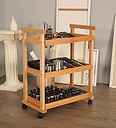 VISWIN 37" H Art Cart Storage Organizer 3-Tier, Solid Beech Wood Rolling Utility Cart with Caster...