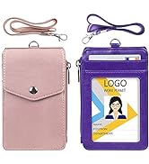 Teskyer 2 Pack Premium Badge Holder with Zipper Pocket, 4 Card Slot Leather ID Badge Holder with ...