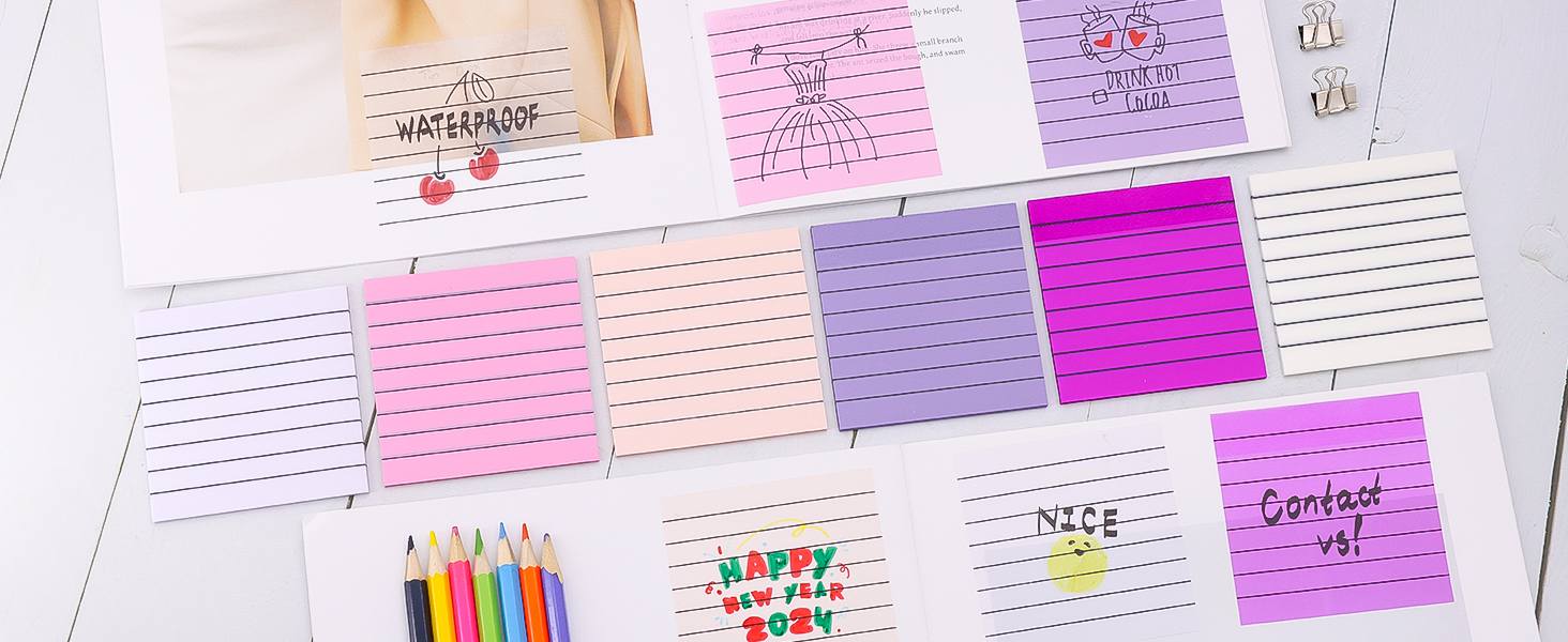purple sticky notes with lines