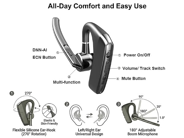 single ear bluetooth headset with long mic