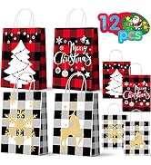 Christmas Red and Black Buffalo Plaid Gift Bags 12PCS Christmas Treat Bags Xmas Paper Party Bags ...