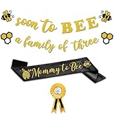 Bumble Bee Baby Shower Decoration Set, Soon to Bee A Family of Three Banner Mom to Bee Sash Daddy...