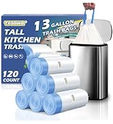 T.FORING Tall Kitchen 13 Gallon Trash Bags Drawstring, 1.7 Mil, 120 Count | Tear-Free,Leakproof,H...