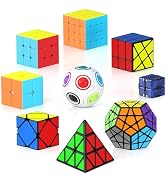Vdealen Speed Cube Set, 9 Pack Puzzle Cube Bundle Fidget Ball 2x2 3x3 Sticker Stickerless 4x4 Pyr...