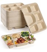 Peohud 50 Pack 6 Compartment Disposable Paper Plates