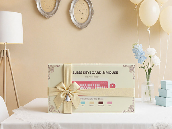 Lovely home office upgrade for her, a holiday keyboard set for cozy daily tasks.