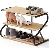Aroktake Shoe Rack, Z-Frame Wooden 3-Tier Shelf with Durable Metal Shelves, Shoe Organizer for Hi...